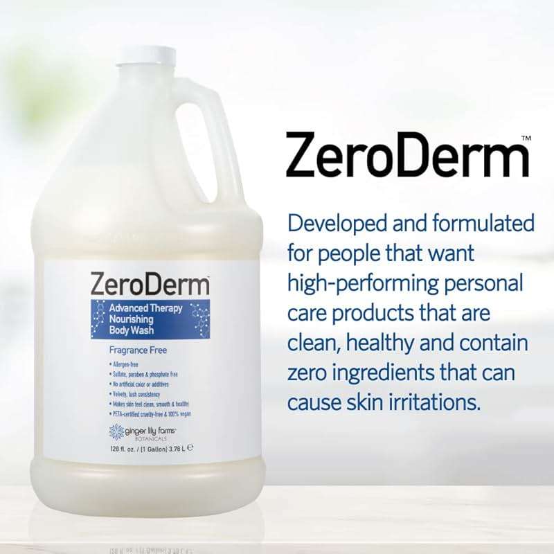 Ginger Lily Farms Botanicals ZeroDerm Advanced Therapy Nourishing Body Wash, 100% Vegan & Cruelty-Free, Fragrance Free, 1 Gallon (128 Fl. Oz.) Refill - Image 6
