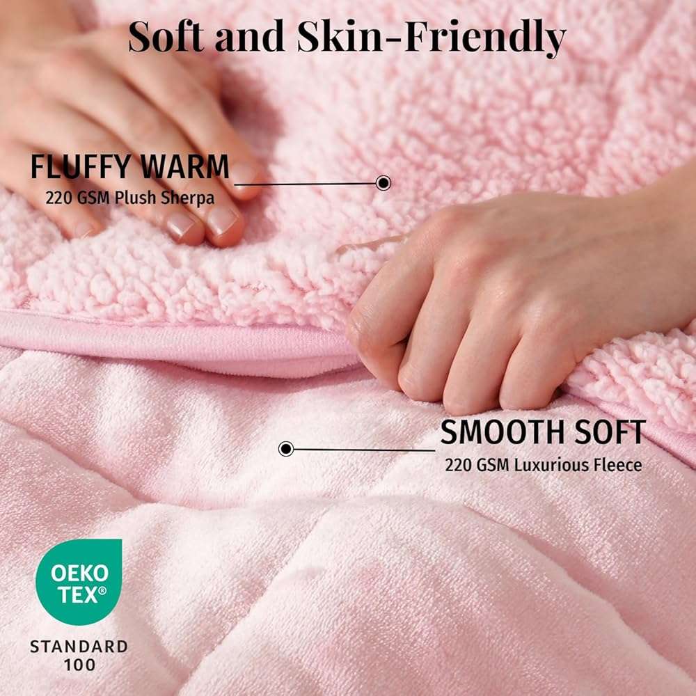 Topblan Sherpa Fleece Weighted Blanket for Adult, 15 lbs Dual Sided Cozy Fluffy Heavy Blanket, Ultra Fuzzy Throw Blanket with Soft Plush Flannel Top, 48 x 72 inches, Pink - Image 3