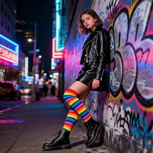 YELAIVP Over Knee Rainbow Thigh High Socks Gloves Set Cosplay Accessories Arm Leg Warmers for Girls - Image 5