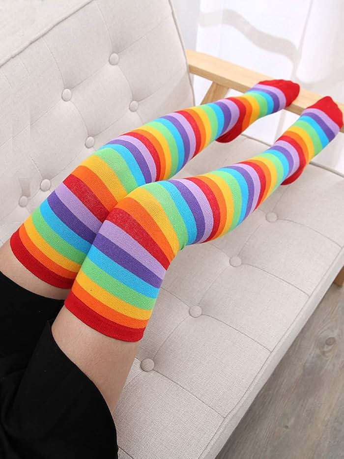 YELAIVP Over Knee Rainbow Thigh High Socks Gloves Set Cosplay Accessories Arm Leg Warmers for Girls - Image 7