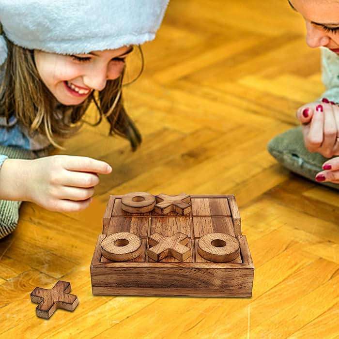 Glintoper Tic Tac Toe & 4 in a Row Tables Game Set, Classic Board Line Up 4 for Living Room Rustic Table Decor and Use as Game Top Wood Guest Room Decor Strategy Board Games for Families - Image 2
