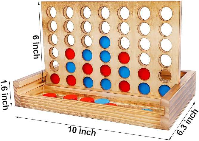 Glintoper Tic Tac Toe & 4 in a Row Tables Game Set, Classic Board Line Up 4 for Living Room Rustic Table Decor and Use as Game Top Wood Guest Room Decor Strategy Board Games for Families - Image 4