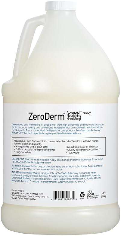 Ginger Lily Farms Botanicals ZeroDerm Advanced Therapy Nourishing Liquid Hand Soap Refill 100% Vegan Cruelty-Free Fragrance-Free, Unscented, 128 Fl Oz - Image 2