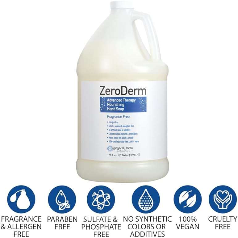 Ginger Lily Farms Botanicals ZeroDerm Advanced Therapy Nourishing Liquid Hand Soap Refill 100% Vegan Cruelty-Free Fragrance-Free, Unscented, 128 Fl Oz - Image 3