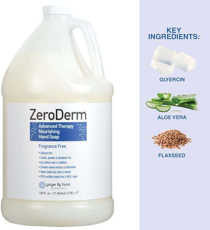 Ginger Lily Farms Botanicals ZeroDerm Advanced Therapy Nourishing Liquid Hand Soap Refill 100% Vegan Cruelty-Free Fragrance-Free, Unscented, 128 Fl Oz - Image 4