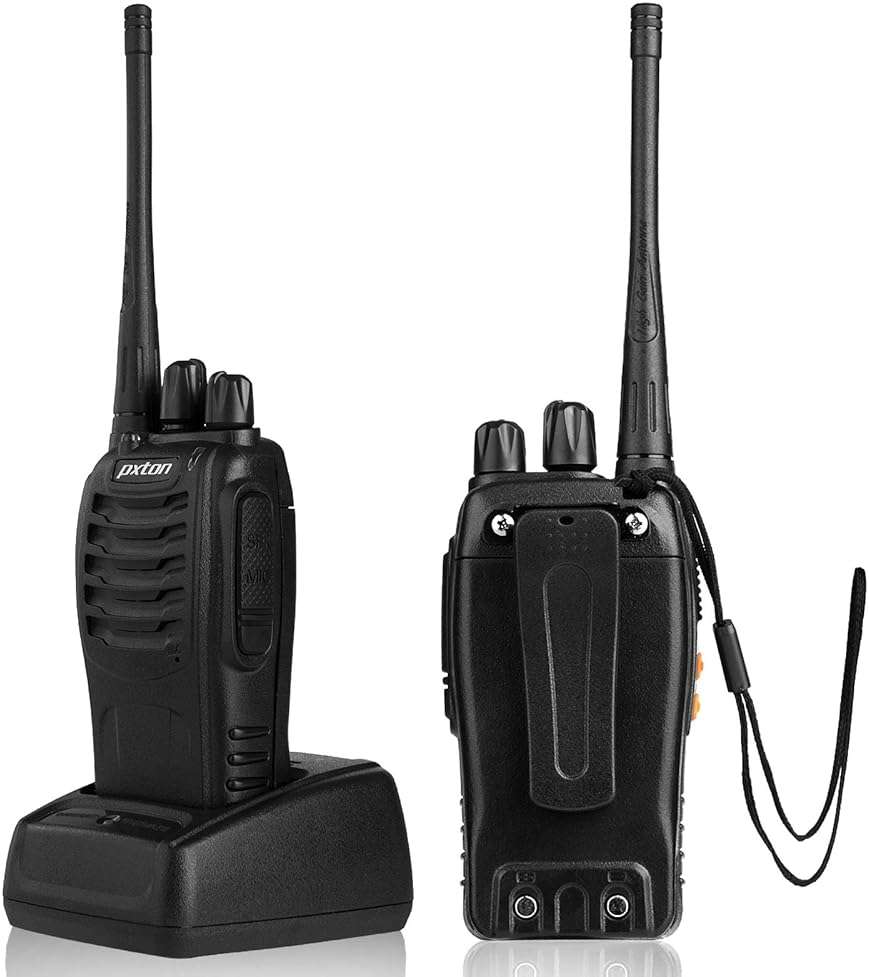 pxton Walkie Talkies Rechargeable Long Range Two-Way Radios with Earpieces,2-Way Radios UHF Handheld Transceiver Walky Talky with Flashlight Li-ion Battery and Charger（2 Pack） - Image 4