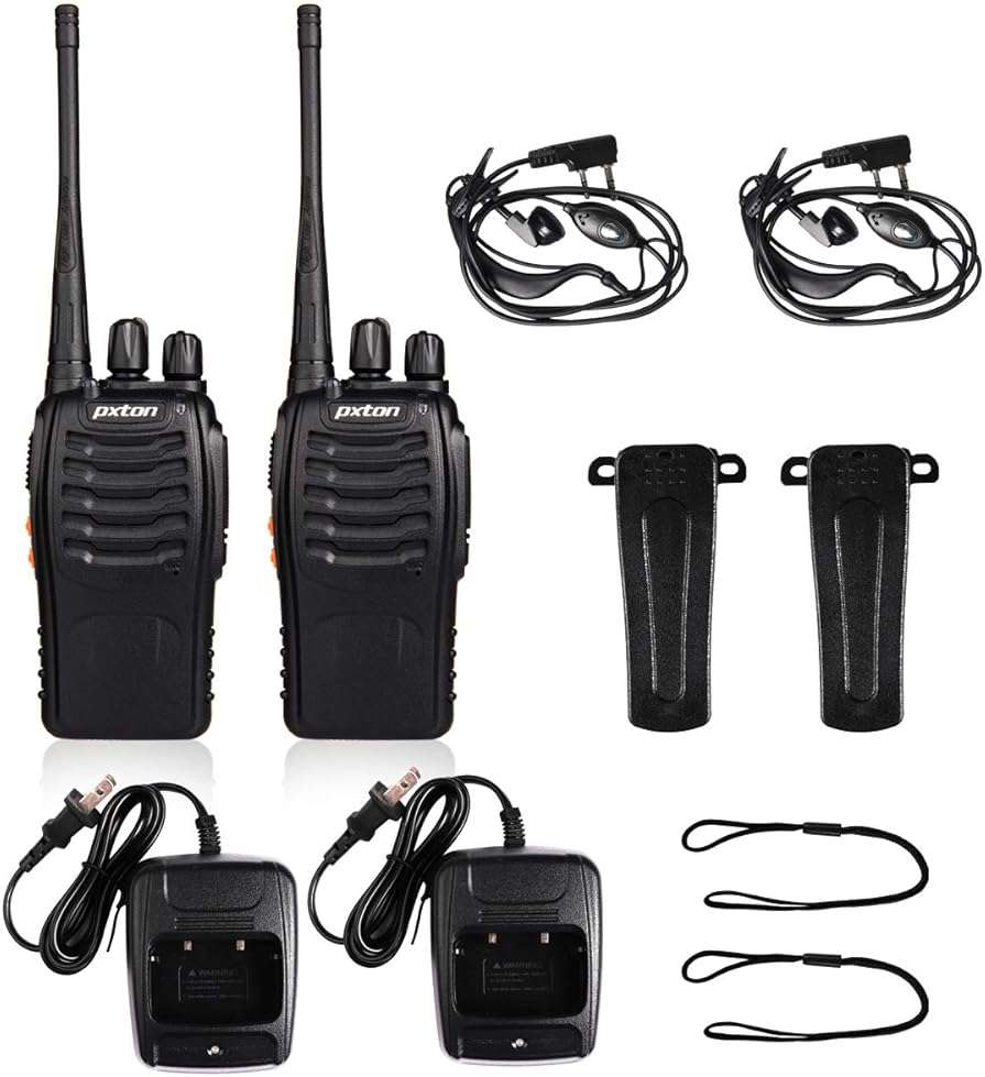 pxton Walkie Talkies Rechargeable Long Range Two-Way Radios with Earpieces,2-Way Radios UHF Handheld Transceiver Walky Talky with Flashlight Li-ion Battery and Charger（2 Pack） - Image 6