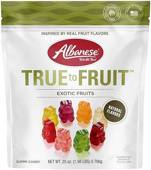 Albanese World's Best True to Fruit Exotic Fruits | 25oz Bag of Candy | 8 Natural Flavors and Colors, Soft Gummy Bears | Fuji Apple and More | Tastes like Real Fruit Picked at the Peak of Ripeness - Image 1