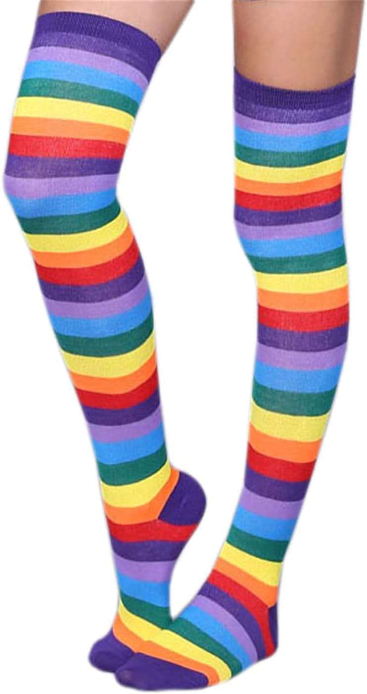 Awlsyj 6 Pair Rainbow Stripes Knee High Socks Long Thigh Socks Halloween Witch Cosplay Stocking Women Girls - Image 3