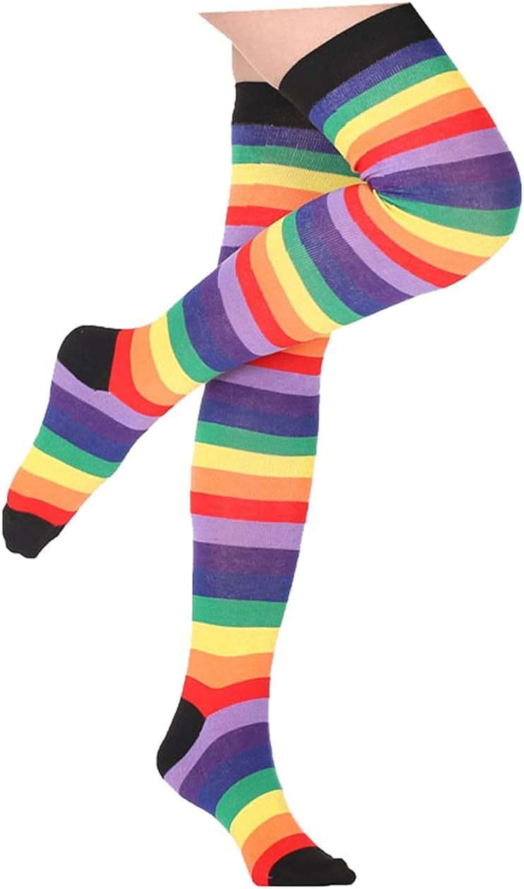Awlsyj 6 Pair Rainbow Stripes Knee High Socks Long Thigh Socks Halloween Witch Cosplay Stocking Women Girls - Image 4