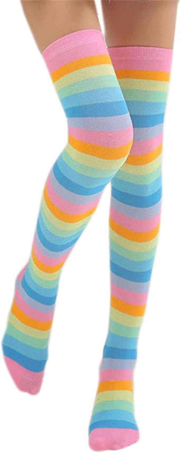Awlsyj 6 Pair Rainbow Stripes Knee High Socks Long Thigh Socks Halloween Witch Cosplay Stocking Women Girls - Image 5