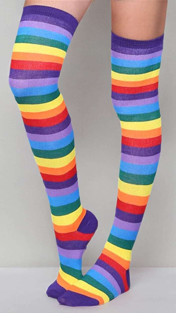 Awlsyj 6 Pair Rainbow Stripes Knee High Socks Long Thigh Socks Halloween Witch Cosplay Stocking Women Girls - Image 6