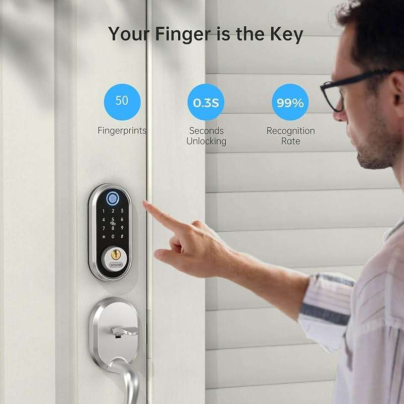 Smart Deadbolt, SMONET Fingerprint Electronic Deadbolt Door Lock with Keypad-Bluetooth Keyless Entry Front Door Digital Keypad App Control, Ekeys Sharing, App Monitoring Auto Lock for Homes and Hotel - Image 3