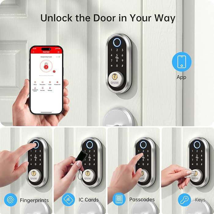 Smart Deadbolt, SMONET Fingerprint Electronic Deadbolt Door Lock with Keypad-Bluetooth Keyless Entry Front Door Digital Keypad App Control, Ekeys Sharing, App Monitoring Auto Lock for Homes and Hotel - Image 5