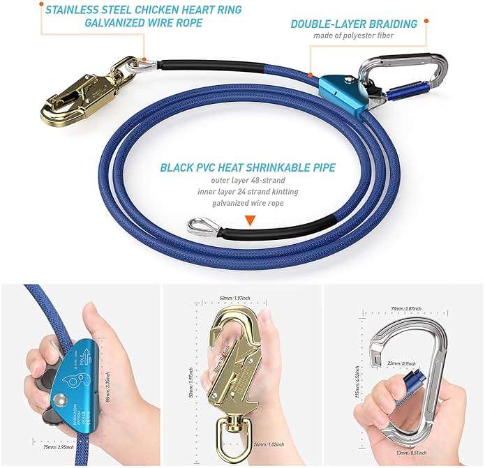 X-R-SPORT 1/2" X 8' Steel Core tree climbing kit ，flipline for climbing trees, climbing tree equipment，arborist，tree climbing harness - Image 5