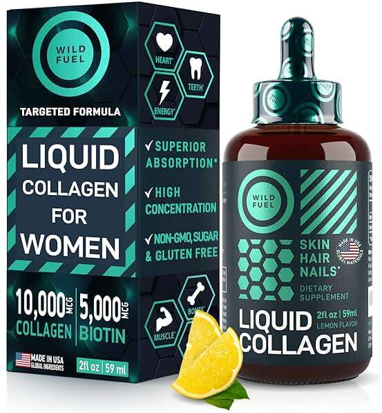 Liquid Collagen for Women and Men - 30,000mcg Hydrolyzed Collagen Peptides Liquid with Biotin Vitamins for Hair, Skin, Nails & Anti-Aging - Lemon Liquid Drops, 2oz, up to 2-Month Supply, Made in USA - Image 1