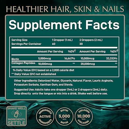 Liquid Collagen for Women and Men - 30,000mcg Hydrolyzed Collagen Peptides Liquid with Biotin Vitamins for Hair, Skin, Nails & Anti-Aging - Lemon Liquid Drops, 2oz, up to 2-Month Supply, Made in USA - Image 5