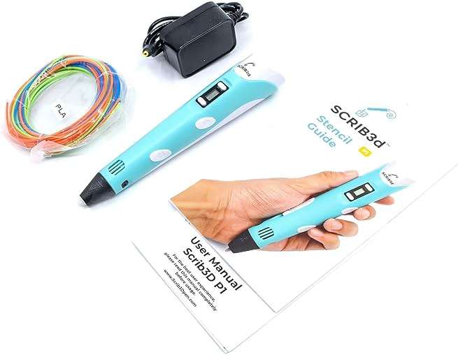 SCRIB3D P1 3D Printing Pen with Display - Includes 3D Pen, 3 Starter Colors of PLA Filament, Stencil Book + Project Guide, and Power adapter - Image 4