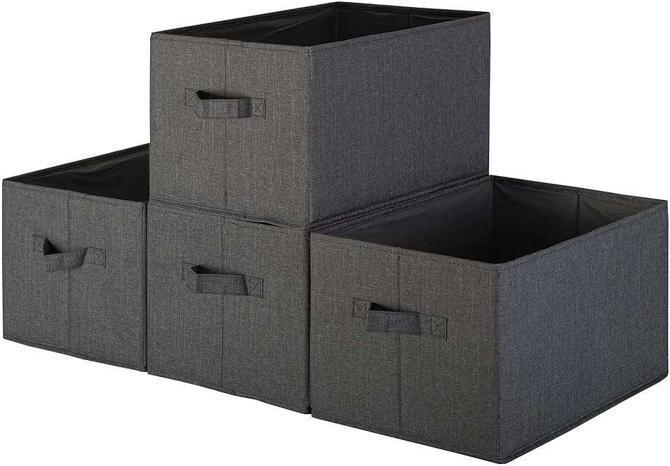 Pomatree Storage Baskets - 4 Pack - Sturdy Large Fabric Bins | Foldable Organizing Basket Bin for Home, Nursery, Closet & Shelves Organization | Storage Basket Cube Shelf Organizer (Black) - Image 1