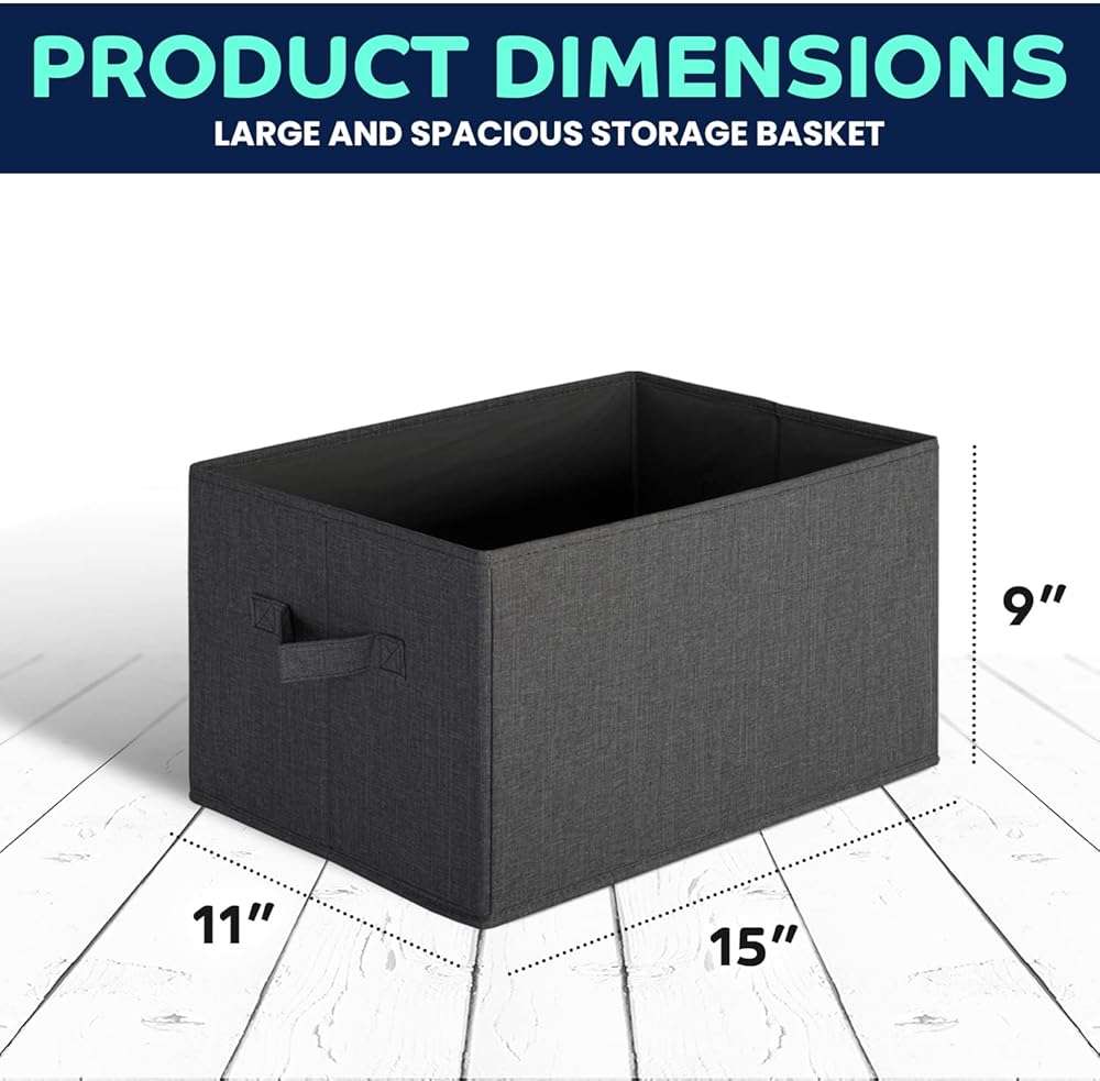 Pomatree Storage Baskets - 4 Pack - Sturdy Large Fabric Bins | Foldable Organizing Basket Bin for Home, Nursery, Closet & Shelves Organization | Storage Basket Cube Shelf Organizer (Black) - Image 3