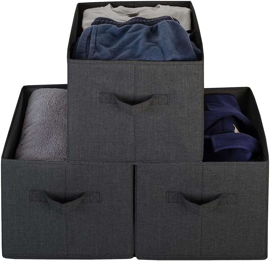 Pomatree Storage Baskets - 4 Pack - Sturdy Large Fabric Bins | Foldable Organizing Basket Bin for Home, Nursery, Closet & Shelves Organization | Storage Basket Cube Shelf Organizer (Black) - Image 5