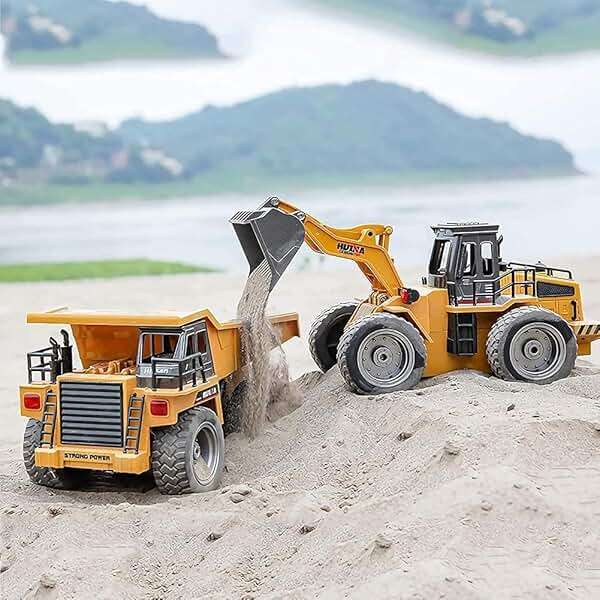 kkny Remote Control Construction Dump Truck Toy 2.4G RC 6 Channel Bulldozer 4 Wheel Driver Mine Construction Alloy Metal Vehicle Truck 1:18 with 2 Rechargeable Batteries for Boys Birthday Gift Age 6+ - Image 3
