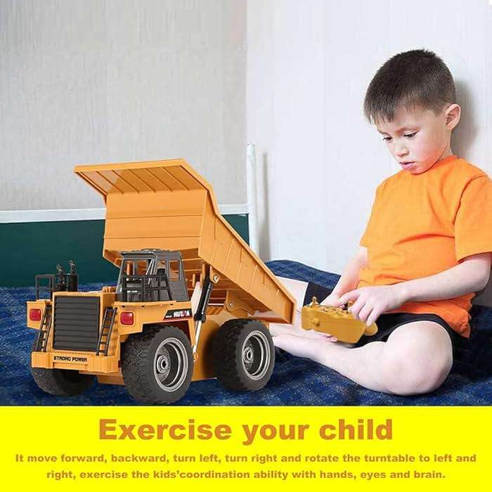 kkny Remote Control Construction Dump Truck Toy 2.4G RC 6 Channel Bulldozer 4 Wheel Driver Mine Construction Alloy Metal Vehicle Truck 1:18 with 2 Rechargeable Batteries for Boys Birthday Gift Age 6+ - Image 5