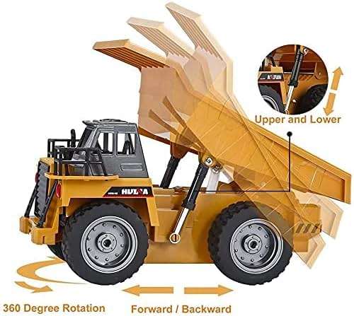 kkny Remote Control Construction Dump Truck Toy 2.4G RC 6 Channel Bulldozer 4 Wheel Driver Mine Construction Alloy Metal Vehicle Truck 1:18 with 2 Rechargeable Batteries for Boys Birthday Gift Age 6+ - Image 7
