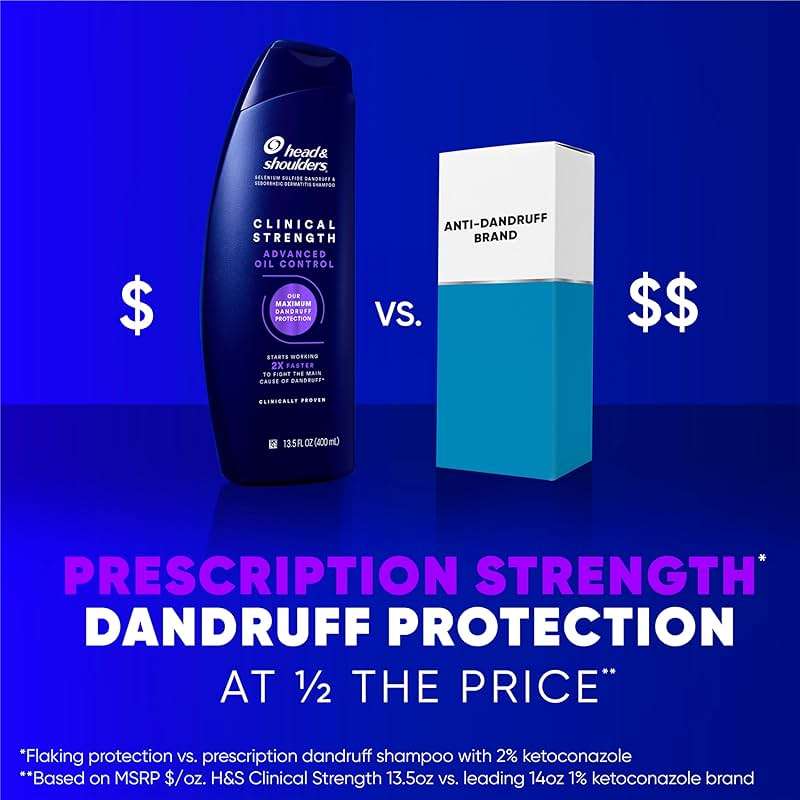 Head & Shoulders Anti-Dandruff Shampoo with 1% Selenium Sulfide, Clinical Strength Advanced Oil Control Twin Pack, Seborrheic Dermatitis Relief, Oily Scalp, 13.5 Fl Oz Each - Image 5