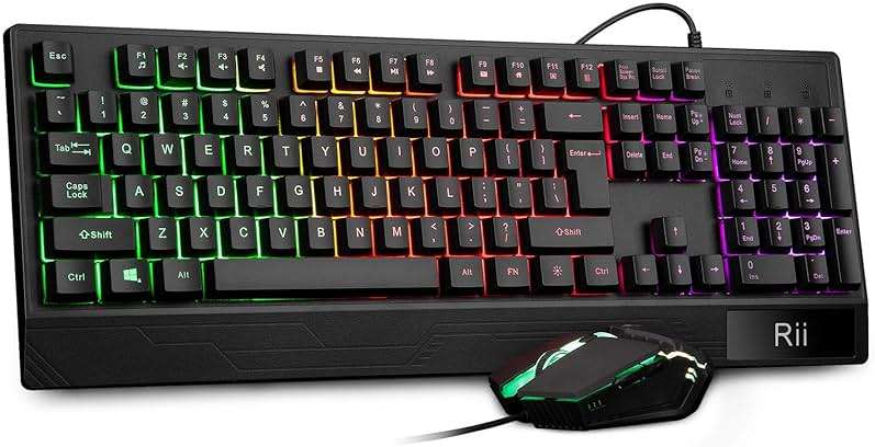 Rii Gaming Keyboard and Mouse Combo,USB Wired,104 Keys RGB LED Backlit Keyboard with Wrist Rest for PC/Laptop (Black) - Image 1