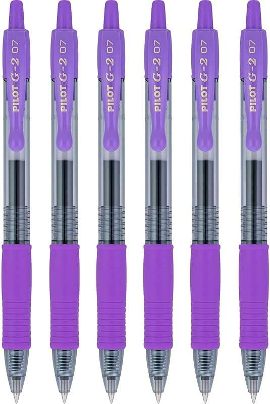 Pilot G2 Retractable Rollerball Gel Pens, Fine Point, 0.7mm, Purple Ink, 6 Count - Image 1