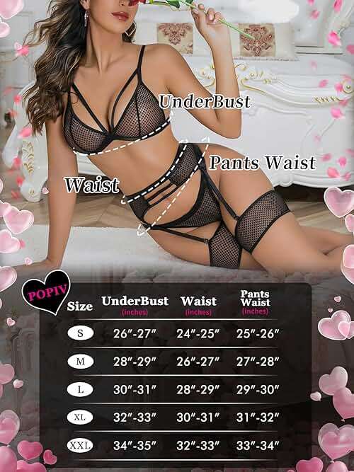 popiv Women's Sexy Lingerie Set with Garter Belt Matching Bra and Panty Lingeries Sets 4 Piece - Image 6