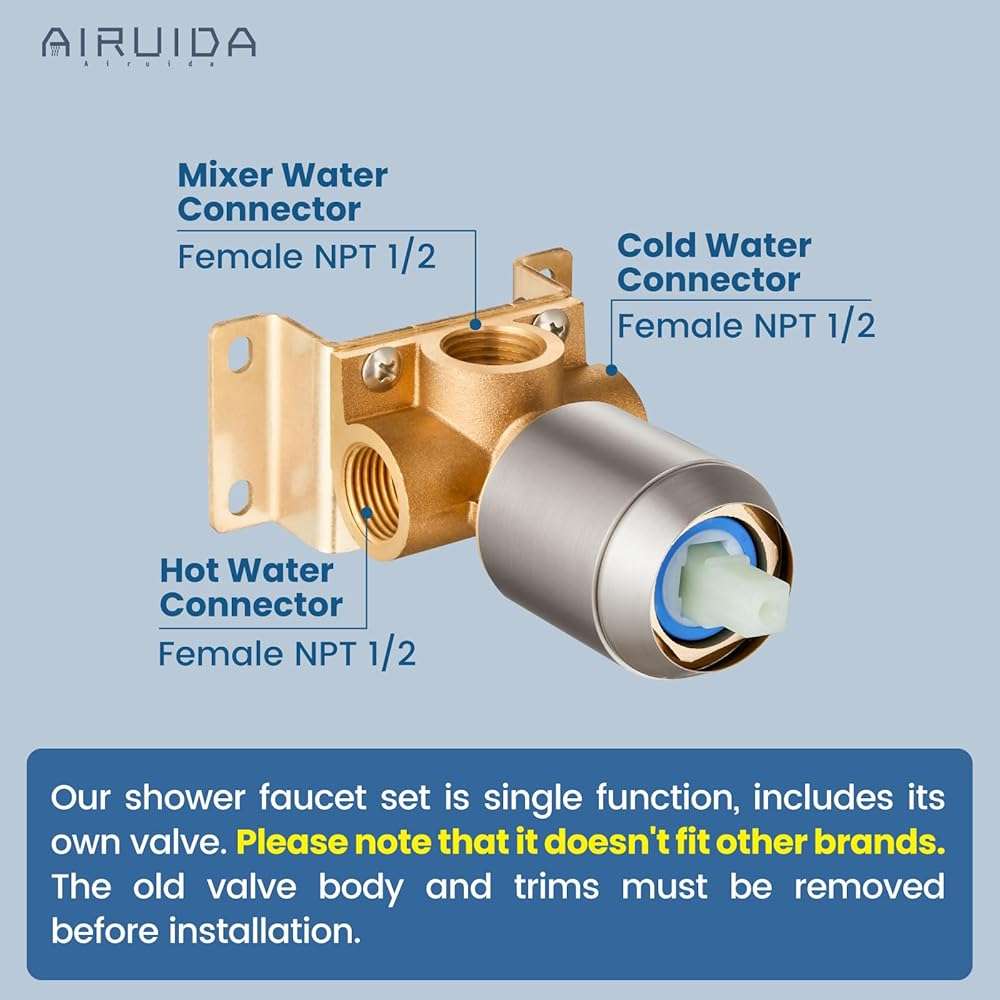Airuida Shower Faucet Set Bathroom Rain Shower System 8 Inch Square Showerhead Single Function 1 Handle Trim Kit with Female Thread Rough-in Valve Cover Plate with H and C Labels Brushed Nickel - Image 4