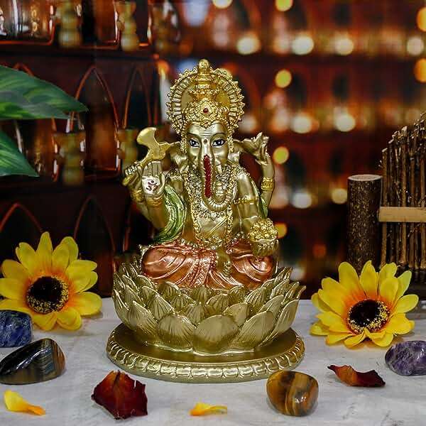 6.3”H Resin Hindu God Lord Ganesha Idol Statue Elephant God Ganpati Figurine for Home Temple Mandir Altar Shrine Puja Item Ganesh Chaturthi Decor Spiritual ornament for Yoga Meditation Pooja Room - Image 1