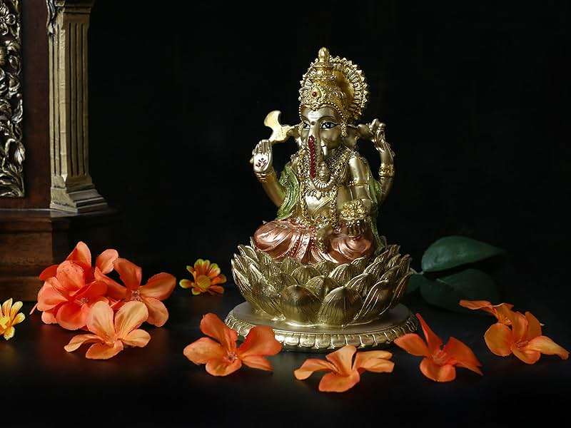 6.3”H Resin Hindu God Lord Ganesha Idol Statue Elephant God Ganpati Figurine for Home Temple Mandir Altar Shrine Puja Item Ganesh Chaturthi Decor Spiritual ornament for Yoga Meditation Pooja Room - Image 4