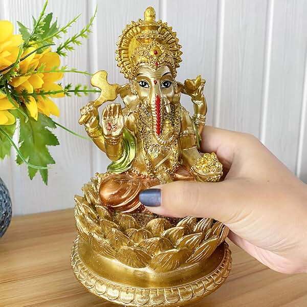 6.3”H Resin Hindu God Lord Ganesha Idol Statue Elephant God Ganpati Figurine for Home Temple Mandir Altar Shrine Puja Item Ganesh Chaturthi Decor Spiritual ornament for Yoga Meditation Pooja Room - Image 8