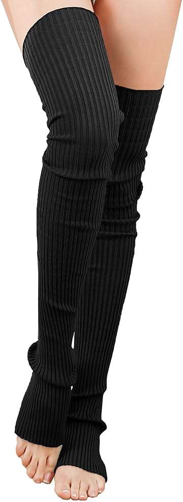 v28 Women Girls Thigh High Neon Ribbed Long 80s 90s Party Skating Leg Warmers - Image 2