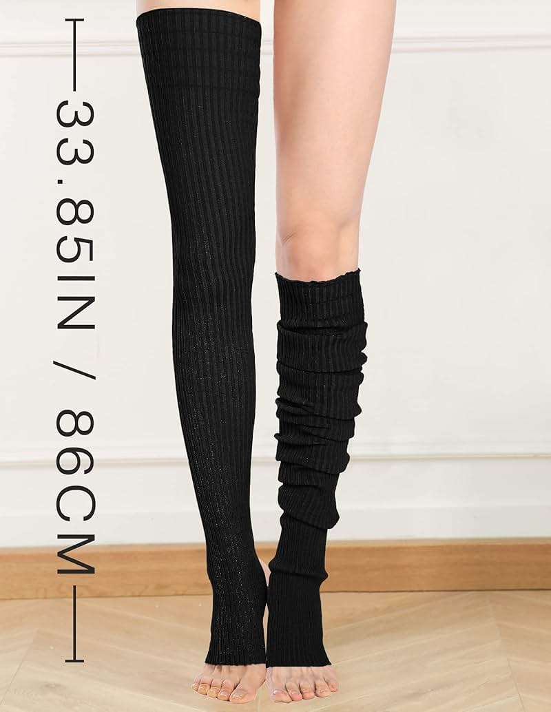v28 Women Girls Thigh High Neon Ribbed Long 80s 90s Party Skating Leg Warmers - Image 3