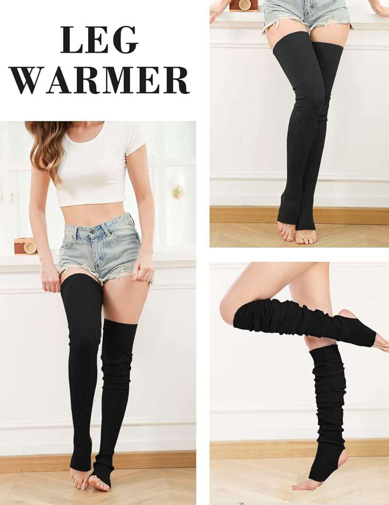 v28 Women Girls Thigh High Neon Ribbed Long 80s 90s Party Skating Leg Warmers - Image 4