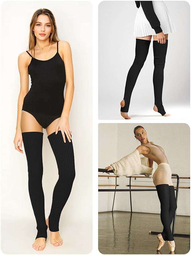 v28 Women Girls Thigh High Neon Ribbed Long 80s 90s Party Skating Leg Warmers - Image 6
