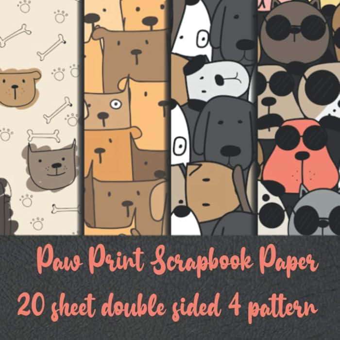 Paw Print Scrapbook Paper 20 sheet double sided 4 pattern: dog scrapbook paper pad - pet scrapbooking supplies - puppy pads collection kit for scrapbooking - Image 1