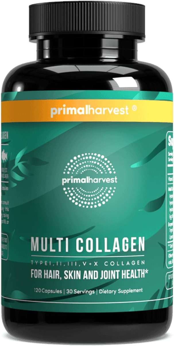 Primal Harvest Multi Collagen Pills for Women and Men (Type I, II, III, V, X) 120 Capsules w/Vitamin C for Hair, Skin, Nails - Image 1