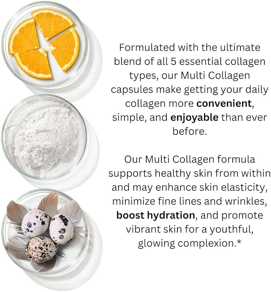 Primal Harvest Multi Collagen Pills for Women and Men (Type I, II, III, V, X) 120 Capsules w/Vitamin C for Hair, Skin, Nails - Image 4