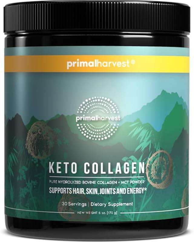 Primal Harvest Keto Collagen Powder with MCT Oil Hydrolyzed Collagen Peptides 6 oz Unflavored Paleo & Keto Friendly Protein Supplement - Image 1
