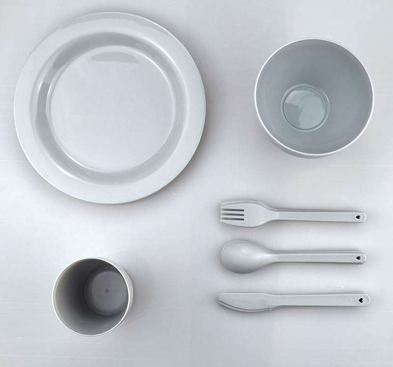Plastic Plates and Bowls Sets,College Dorm Room Essentials Dishes Set Camping Plates,Dinnerware Accessories Mess Kit-Microwaveoven Safe BPA-Free with Mesh Bag-24PCS - Image 3