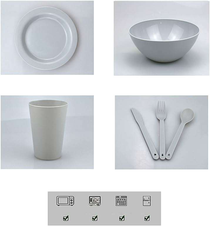 Plastic Plates and Bowls Sets,College Dorm Room Essentials Dishes Set Camping Plates,Dinnerware Accessories Mess Kit-Microwaveoven Safe BPA-Free with Mesh Bag-24PCS - Image 4