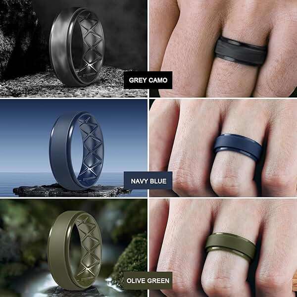 Egnaro Men's Silicone Wedding Rings, 8.5mm Wide 2mm Thick Breathable Inner Arc Rubber Bands, Hypoallergenic Flexible Rings for Gym, Work, Construction, Electrical & Outdoor, Gift for Men, 1-7 Pack - Image 3