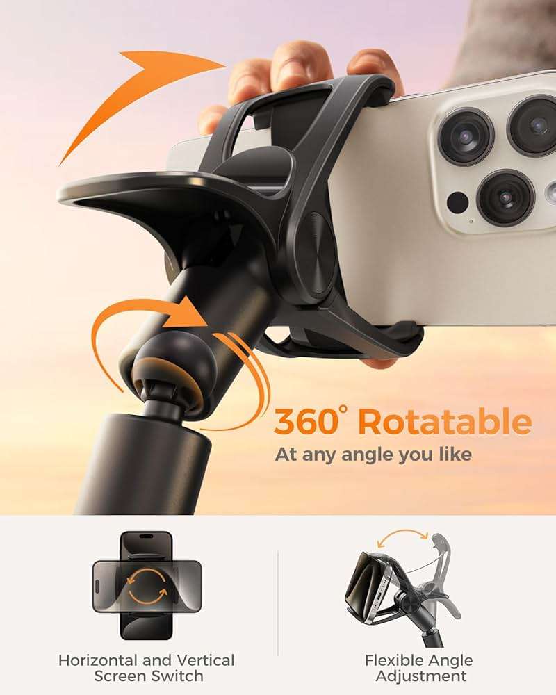 SAIJI Gooseneck Phone Holder for Bed Overall Length 38.6” Flexible Leather Wrapped Arm Overhead Cell Phone Mount Stand with 360° Adjustable Clamp Clip, Compatible with All 4-7” Cellphones (Black) - Image 3