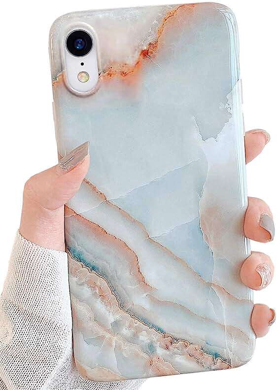 J.west iPhone XR Case 6.1-inch, Luxury Grey Marble Design Graphics Stone Pattern Ultra Slim Thin Flexible Bumper Soft Rubber TPU Silicone Protective Phone Case Cover for Girls Womens Agate Slice - Image 1