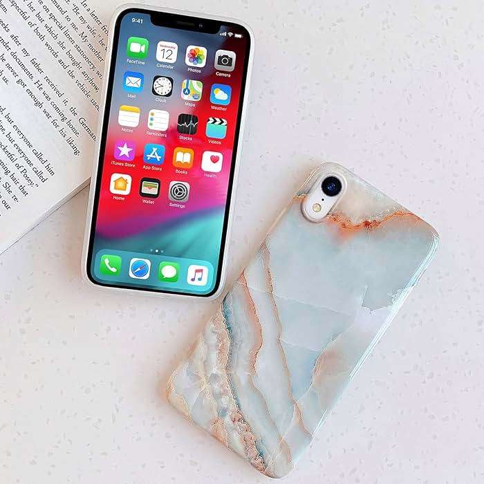 J.west iPhone XR Case 6.1-inch, Luxury Grey Marble Design Graphics Stone Pattern Ultra Slim Thin Flexible Bumper Soft Rubber TPU Silicone Protective Phone Case Cover for Girls Womens Agate Slice - Image 3